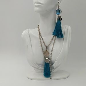 Turquoise tussled necklace set